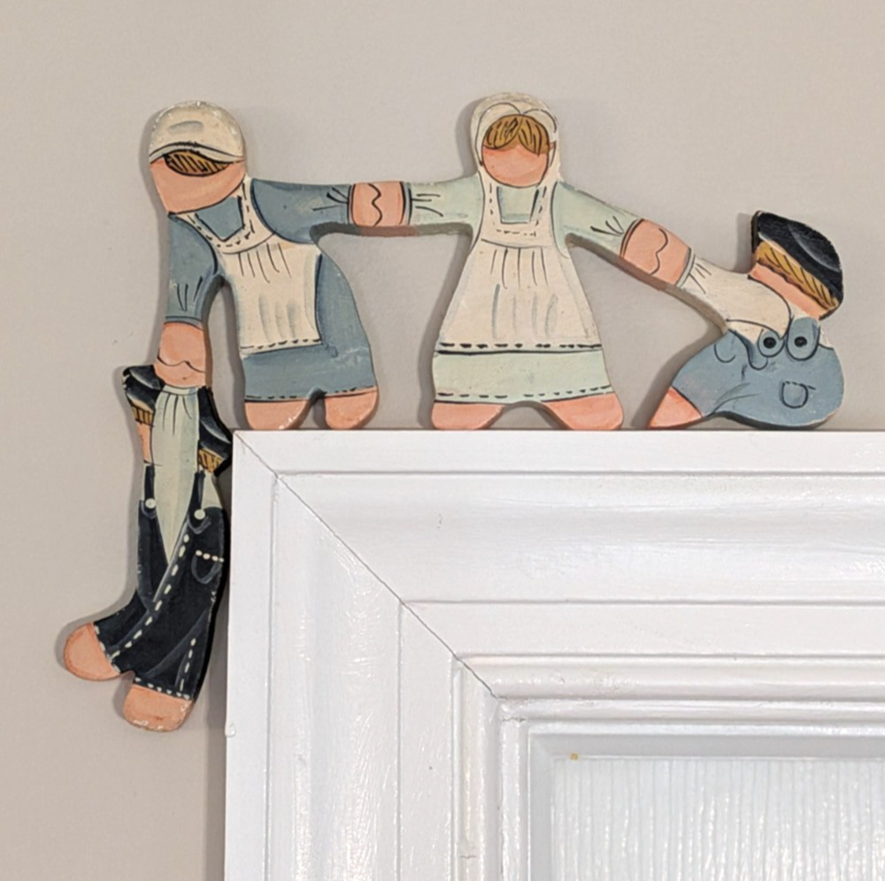 Vintage Wood Shelf Sitter Door Jamb Accent Primitive Dressed Children